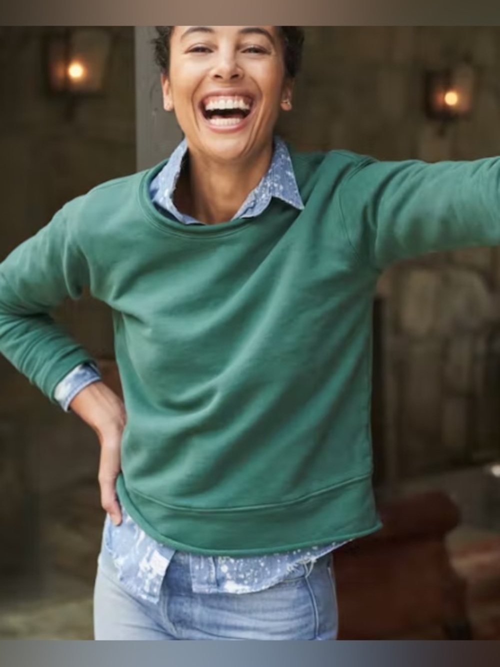 Frank & Eileen Green James Boyfriend Crew Neck Sweatshirt L Minimalist Elevated
